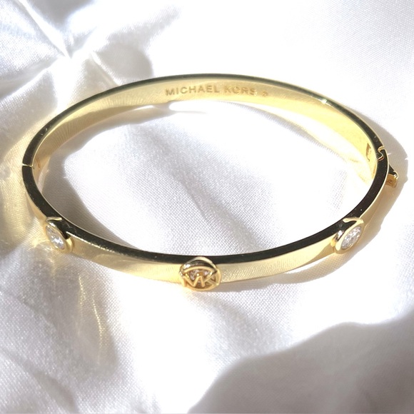 Michael Kors Hinged Bangle Bracelet, Gold & Cubic Zirconia, Gorgeous! - Picture 1 of 10
